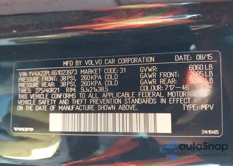 2016 Volvo Xc90 T6 Inscription из США, поврежденный, VIN YV4A22PL6G1023973